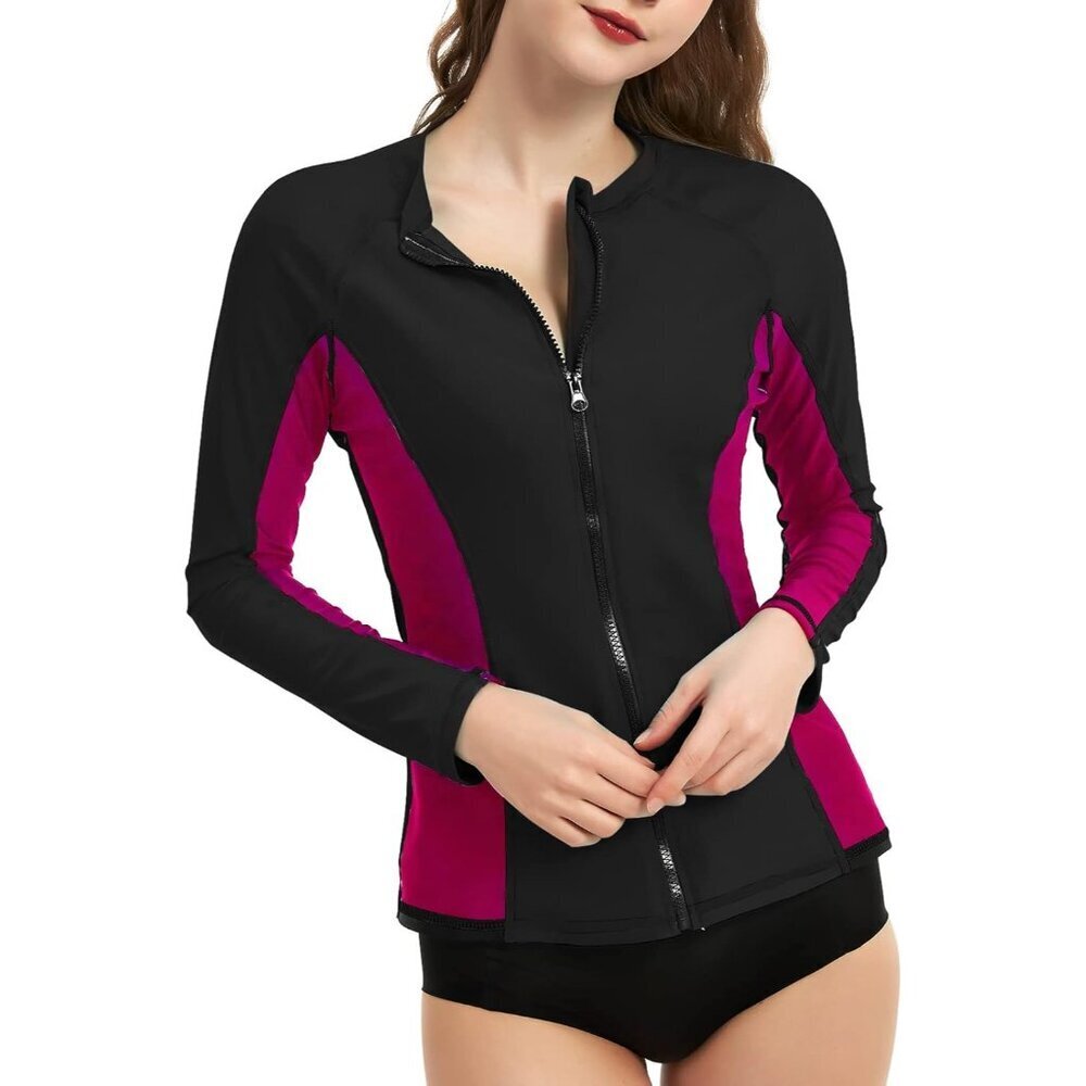 Women’s UPF 50+ Rash Guard Long Sleeve Swim Shirt Zip Front UV Sun Protection